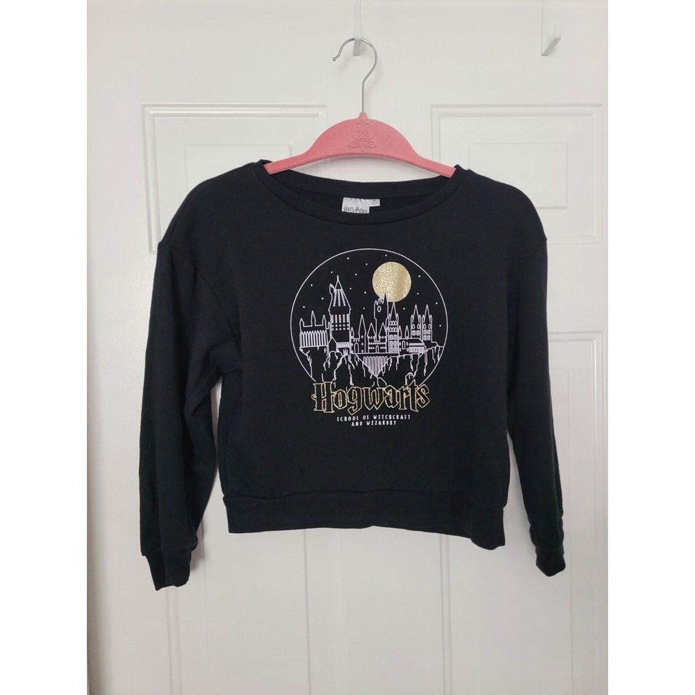 Harry Potter Hogwarts Pullover Cropped Black Sweater Girl's Size M